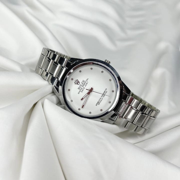 Rolex Oyster Perpetual men's watch featuring a blue & White dial with  Silver stainless steel chain