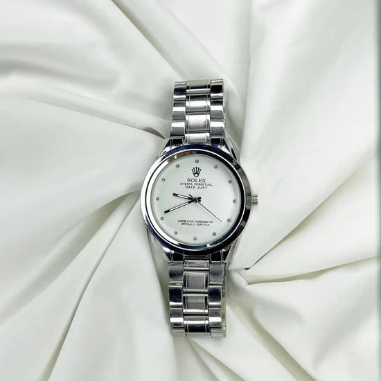 Rolex Oyster Perpetual men's watch featuring a blue & White dial with  Silver stainless steel chain
